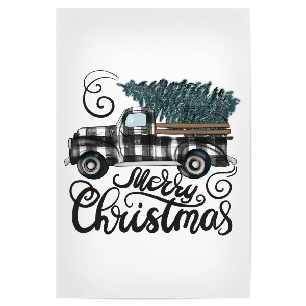 Poster "Lkw-Illustration Buffalo Plaid" artboxONE - Natur,Automobile,Weihnachten,Buchstaben,Festivals