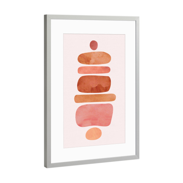 Poster mit Rahmen Silber "Erdige gestapelte Steine" artboxONE - Für Kinder,Abstrakt,Geometrie