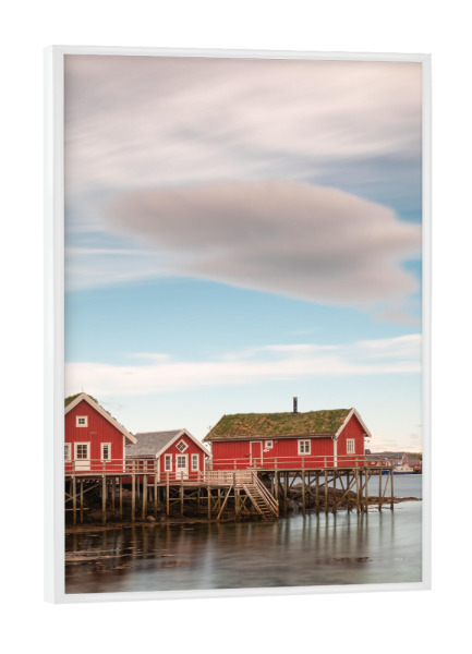 Poster mit weißem Rahmen "Norwegen Fischerhütten" artboxONE - Reise,Reise / Länder