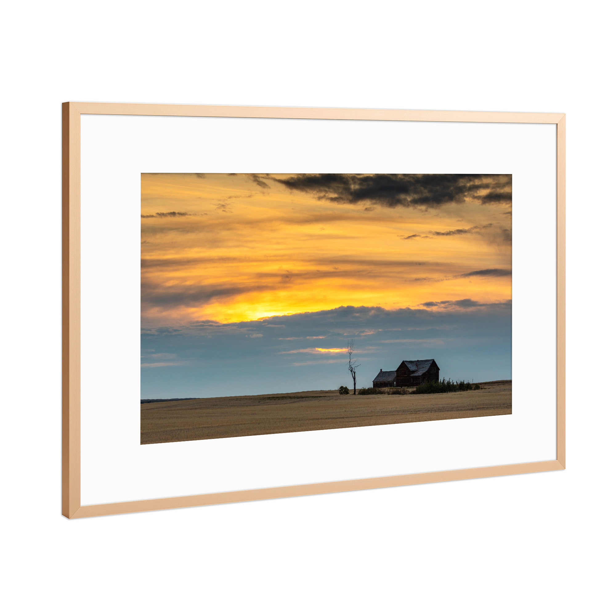 Poster mit Rahmen Kupfer "Verlassene Farm in der Praerie" artboxONE - Natur,Architektur