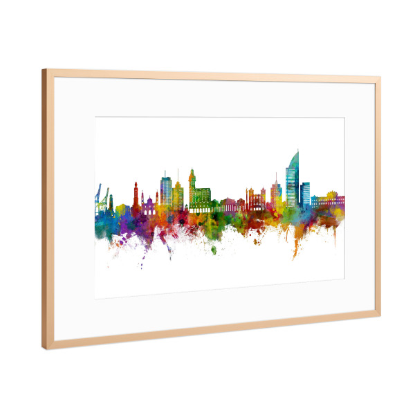 Poster mit Rahmen Kupfer "Montevideo-Skyline Uruguay" artboxONE - Städte - Montevideo,Uruguay,Skyline,Stadtbild,Stadtbild,Aquarell,Malerei