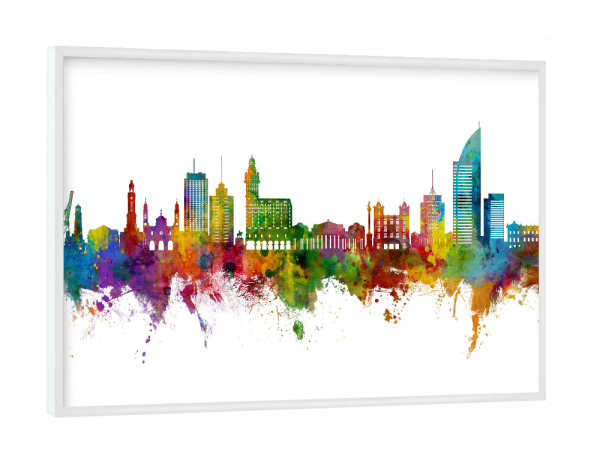 Poster mit weißem Rahmen "Montevideo-Skyline Uruguay" artboxONE - Städte - Montevideo,Uruguay,Skyline,Stadtbild,Stadtbild,Aquarell,Malerei
