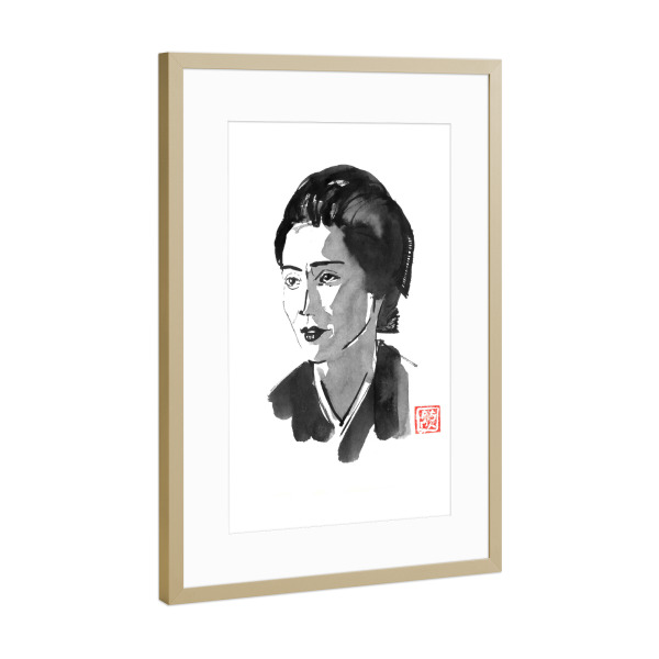 Poster mit Rahmen Gold "Liebhaber Geisha" artboxONE - Menschen,Liebe - Geisha,Sumie,Japan