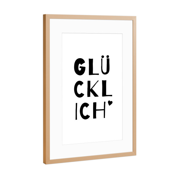 Poster mit Rahmen Kupfer "Glückl Ich - Typografie" artboxONE - Typografie,Für Kinder,Liebe,Lustig