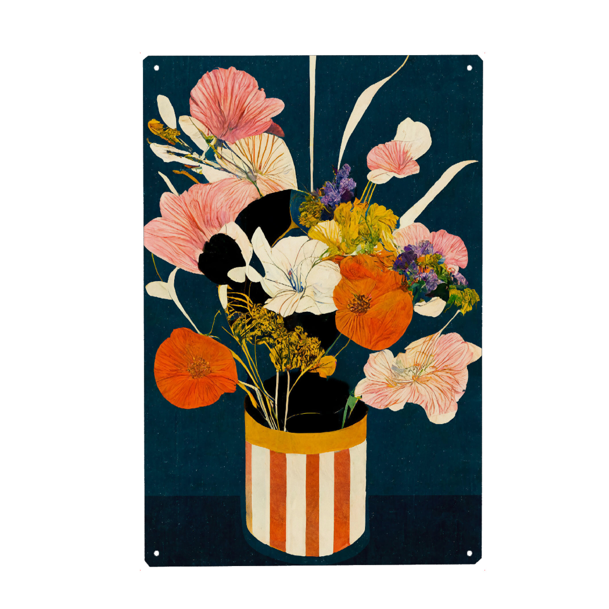 Holzbild "Flowers At Night" artboxONE - Natur,Abstrakt,Für Mama - Blume,Blumen,Blumenstrauß,Vase,Gestreift,Abstrakt,Nacht,Floral,Treechild,Bunt,Blüten