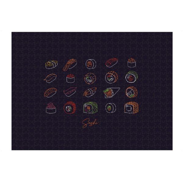 Puzzle Ravensburger "Sushi-Set im Neon-Stil dunkel" artboxONE - Essen & Trinken