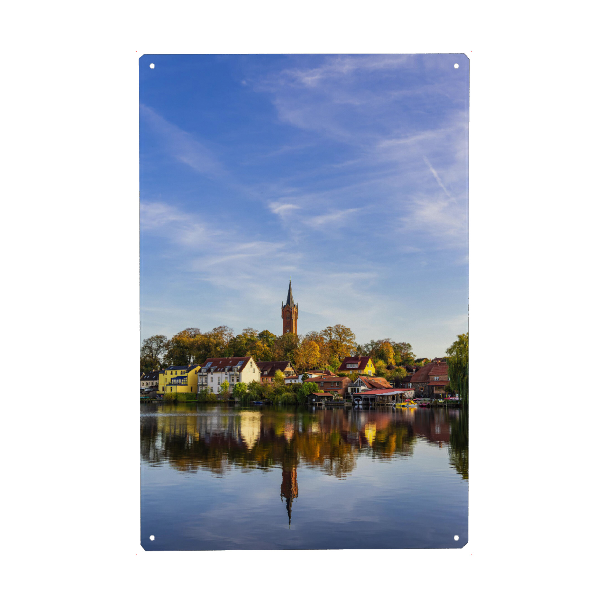 Holzbild "See, Spiegelung, Stadt" artboxONE - Natur,Reise,Architektur
