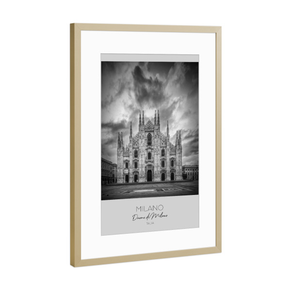 Poster mit Rahmen Gold "Im Fokus: MAILAND Mailänder Dom" artboxONE - Schwarzweiß,Architektur,Städte / Mailand