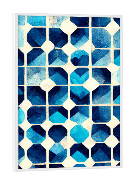 Poster mit weißem Rahmen "Blue Pattern" artboxONE - Abstrakt,Geometrie - Abstrakt,Geometrie,Blau,Beige,Muster,Treechild,Pattern,Hellblau