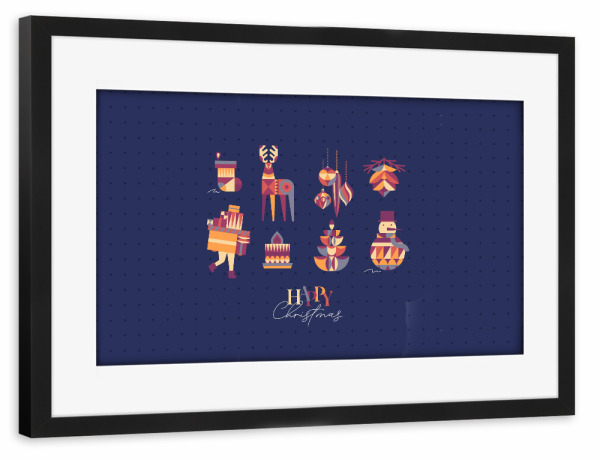 Poster mit Rahmen schwarz "Weihnachtssymbole Hirsch blau" artboxONE - Tiere,Abstrakt,Weihnachten