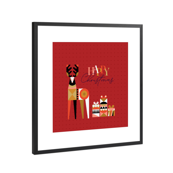 Poster mit Rahmen Schwarz (Metallic) "Weihnachtsrot im Kubismus-Stil" artboxONE - Tiere,Abstrakt,Weihnachten