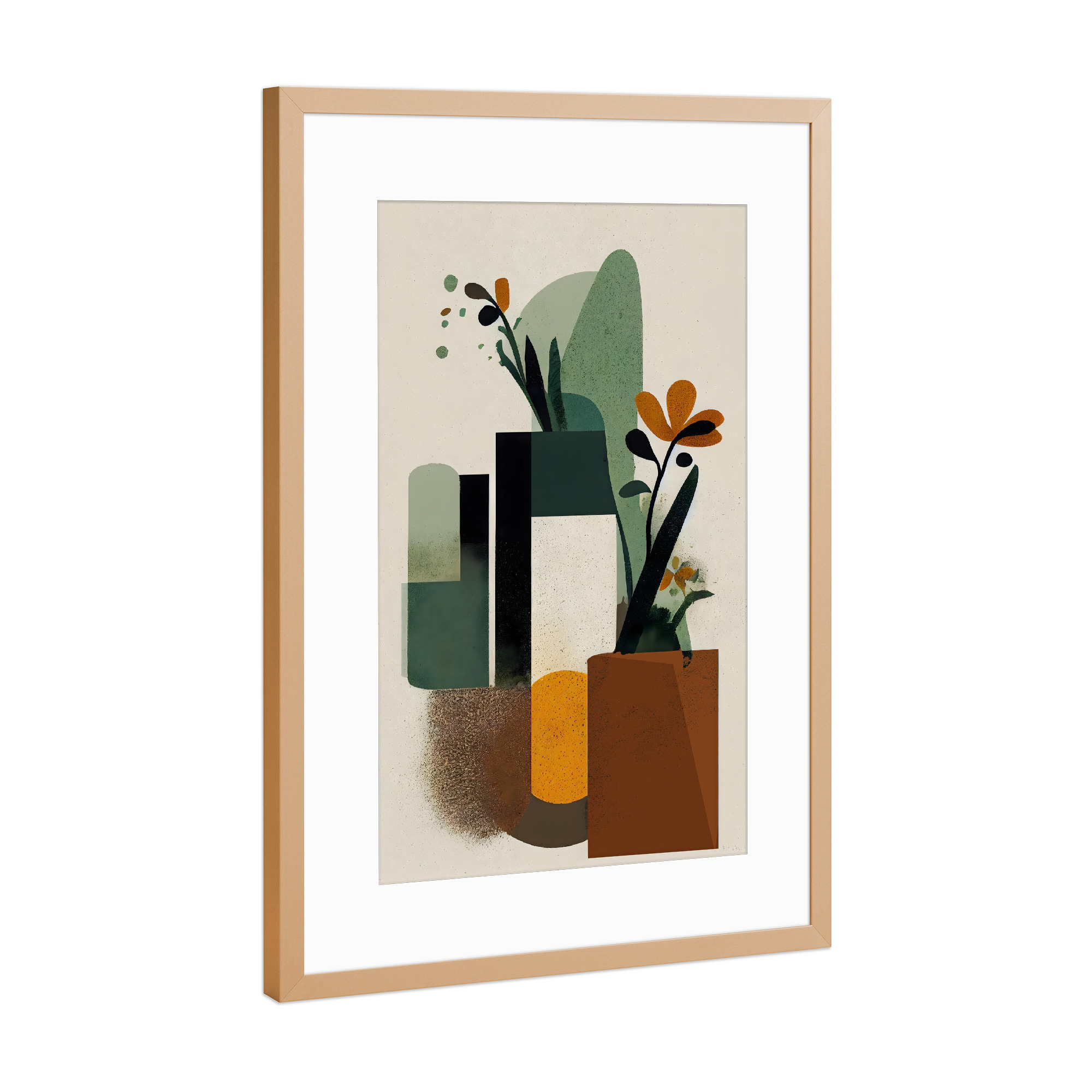 Poster mit Rahmen Kupfer "Geometric Vases" artboxONE - Floral,Abstrakt,Geometrie,Für Mama - Blume,Blumen,Vase,Abstrakt,Geometrie,Struktur,Formen