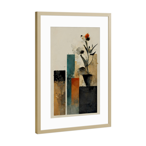 Poster mit Rahmen Gold "Geometric Stilllife" artboxONE - Natur,Floral,Abstrakt - Abstrakt,Blume,Vase,Floral,Pastell,Dekorativ,Struktur,Formen