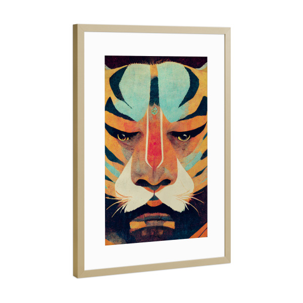 Poster mit Rahmen Gold "Big Tiger" artboxONE - Tiere,Abstrakt - Tiger,Abstrakt,Tiere,Gesicht,Groß,Grosskatze,Cool,Jungs,Für jungs,Böse