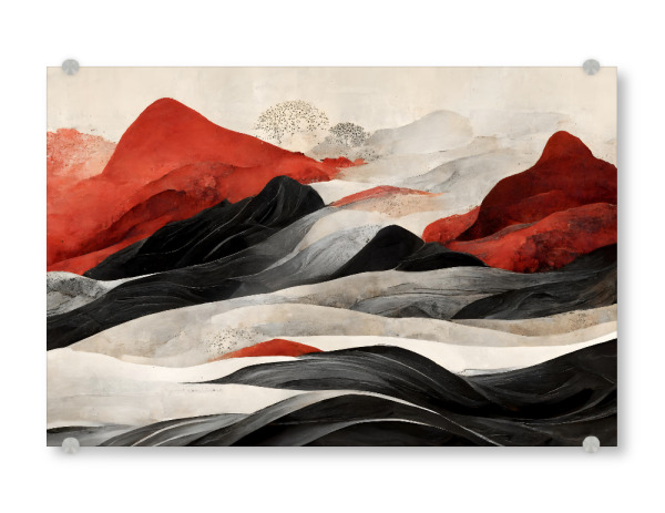 Acrylglasbild "Red and Black Mountains" artboxONE - Natur,Für Mama,Für Papa - Berge,Mountains,Abstrakt,Wandern,Natur,Rot,Schwarz,Treechild,Landschaft