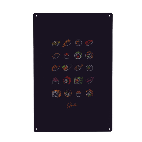 Holzbild "Sushi-Typ Set-Linienstilfarbe" artboxONE - Essen & Trinken