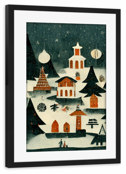 Poster mit Rahmen schwarz "Cute Winter Wonderland" artboxONE - Natur,Für Kinder,Weihnachten