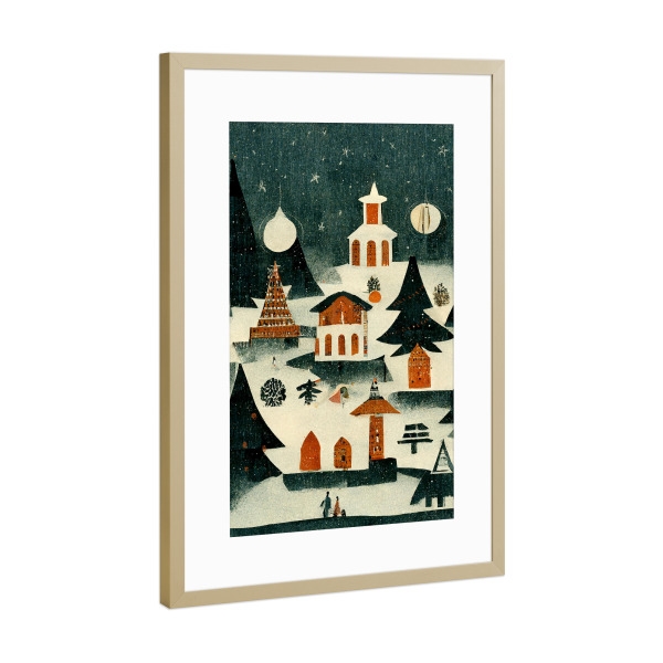 Poster mit Rahmen Gold "Cute Winter Wonderland" artboxONE - Natur,Für Kinder,Weihnachten