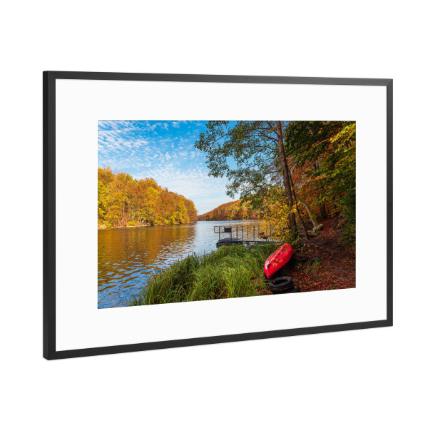 Poster mit Rahmen Schwarz (Metallic) "Boot, See, Wald" artboxONE - Natur,Reise
