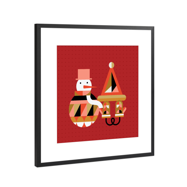 Poster mit Rahmen Schwarz (Metallic) "Schneemann im Kubismus-Stil rot" artboxONE - Abstrakt,Geometrie,Weihnachten