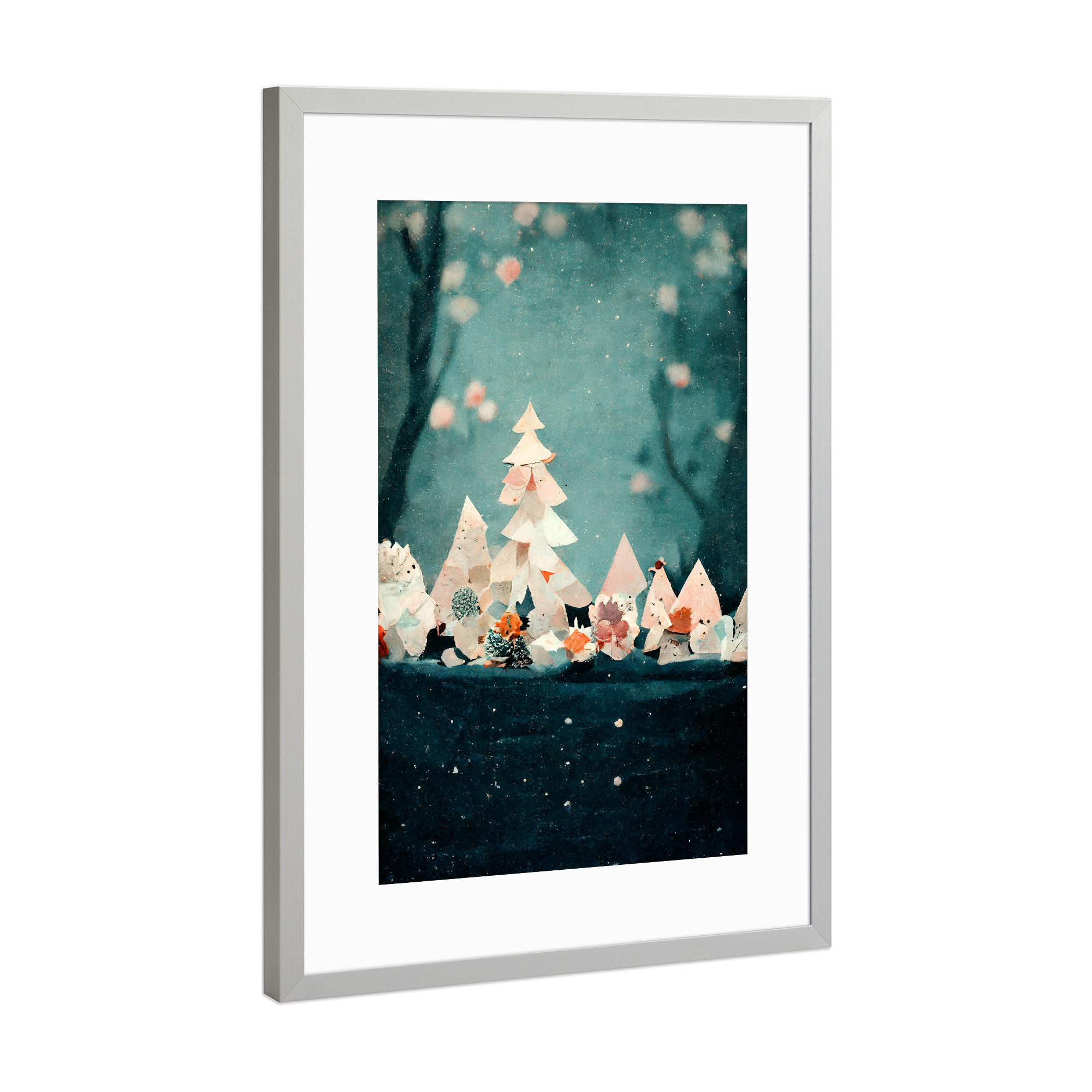 Poster mit Rahmen Silber "Kleines Papier Dorf" artboxONE - Natur,Für Kinder,Weihnachten,Lustig