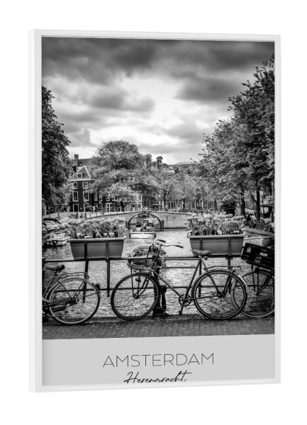 Poster mit weißem Rahmen "Im Fokus: AMSTERDAM Herengracht" artboxONE - Schwarzweiß,Architektur,Städte / Amsterdam