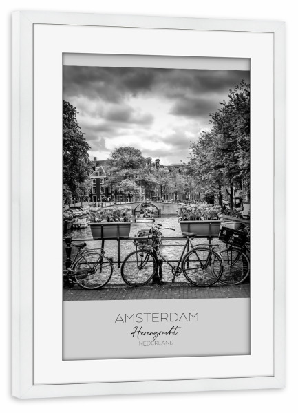 Poster mit Rahmen weiß "Im Fokus: AMSTERDAM Herengracht" artboxONE - Schwarzweiß,Architektur,Städte / Amsterdam