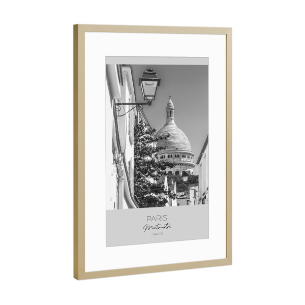 Poster mit Rahmen Gold "Im Fokus: PARIS Montmartre" artboxONE - Schwarzweiß,Architektur,Städte / Paris