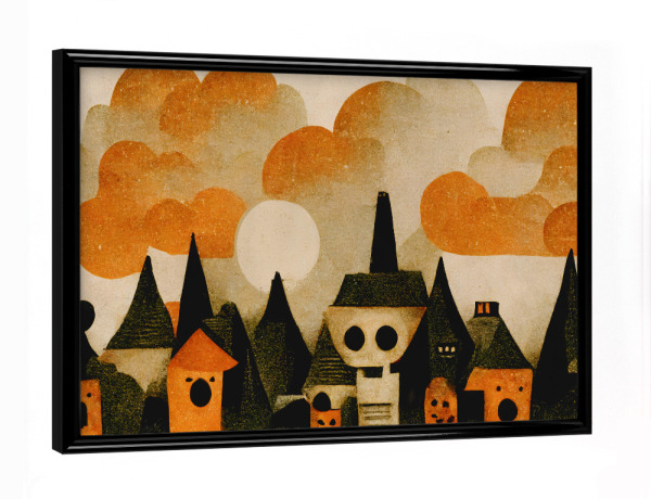Poster mit schwarzem Rahmen "Halloween Village" artboxONE - Für Kinder,Halloween,Lustig