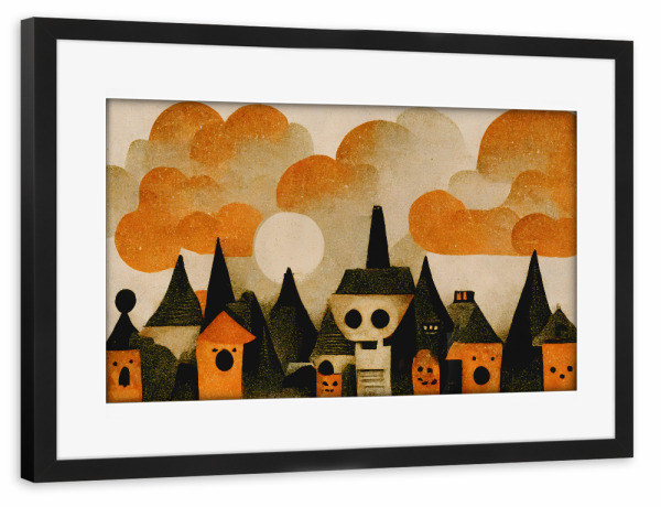 Poster mit Rahmen schwarz "Halloween Village" artboxONE - Für Kinder,Halloween,Lustig