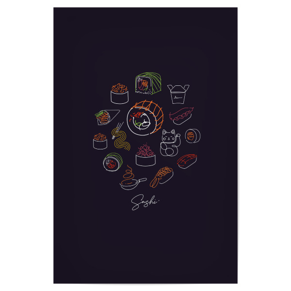 Poster 30x20 cm "Sushi illustration color black" artboxONE - Essen & Trinken