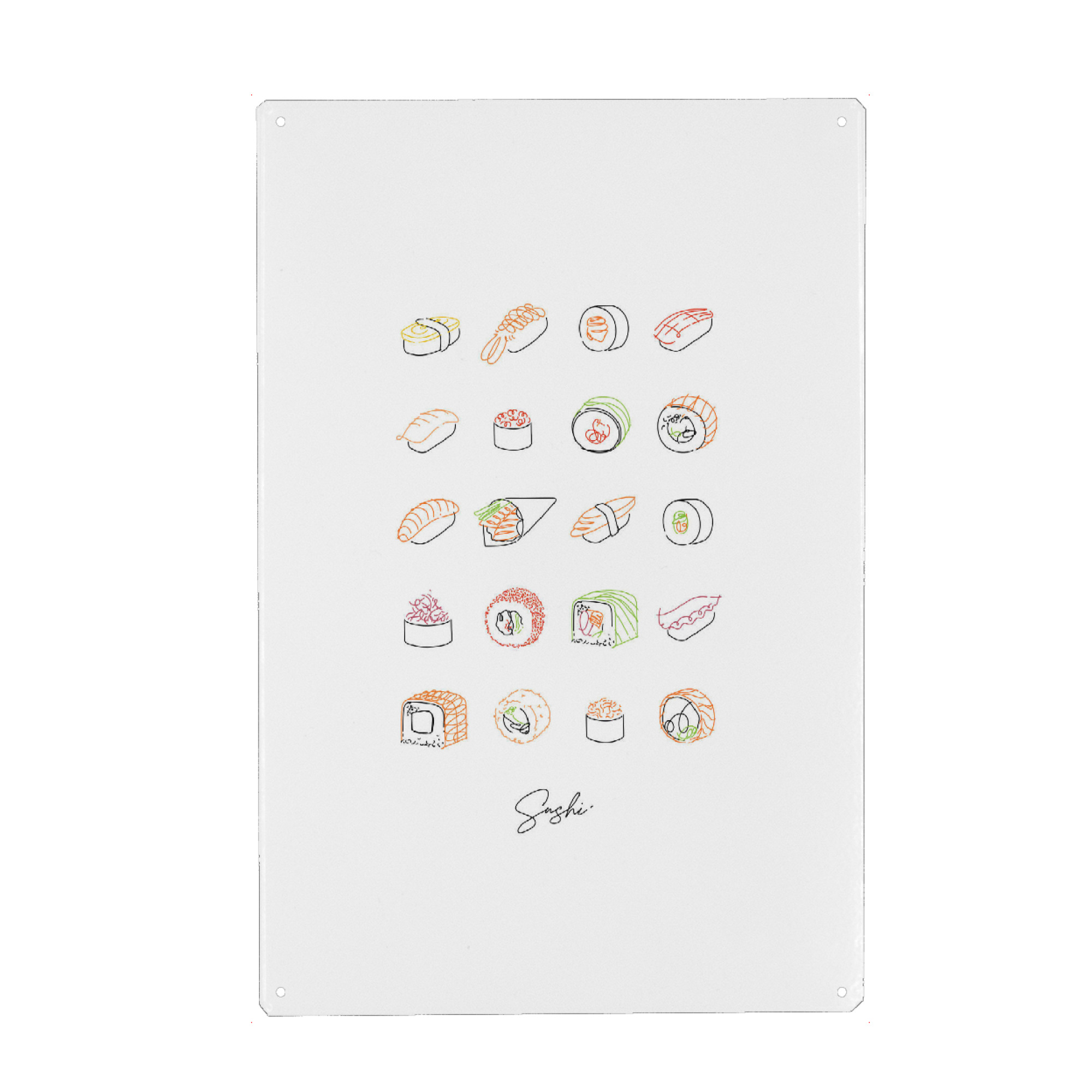 Metall Poster "Sushi Set Linienstil Farbe weiß" artboxONE - Essen & Trinken