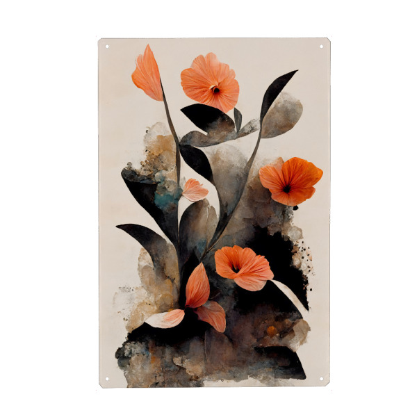 Holzbild "Coral Flowers" artboxONE - Natur,Floral,Abstrakt - Blume,Blumen,Garten,Floral,Abstrakt,Blüten,Orange,Dekorativ,Treechild,Beige,Braun