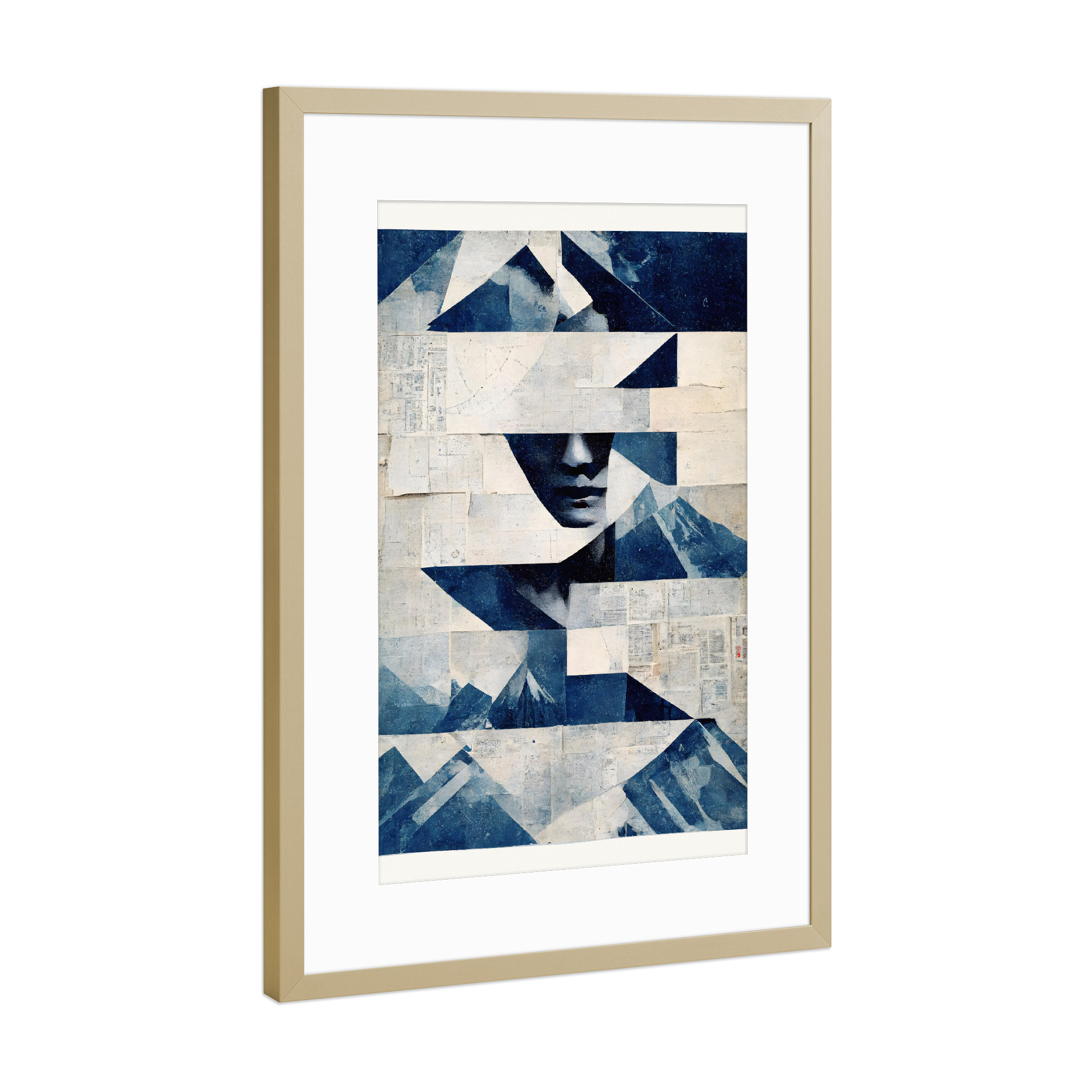 Poster mit Rahmen Gold "Blue Mood Collage" artboxONE - Abstrakt,Menschen,Geometrie,Für Mama,Für Papa