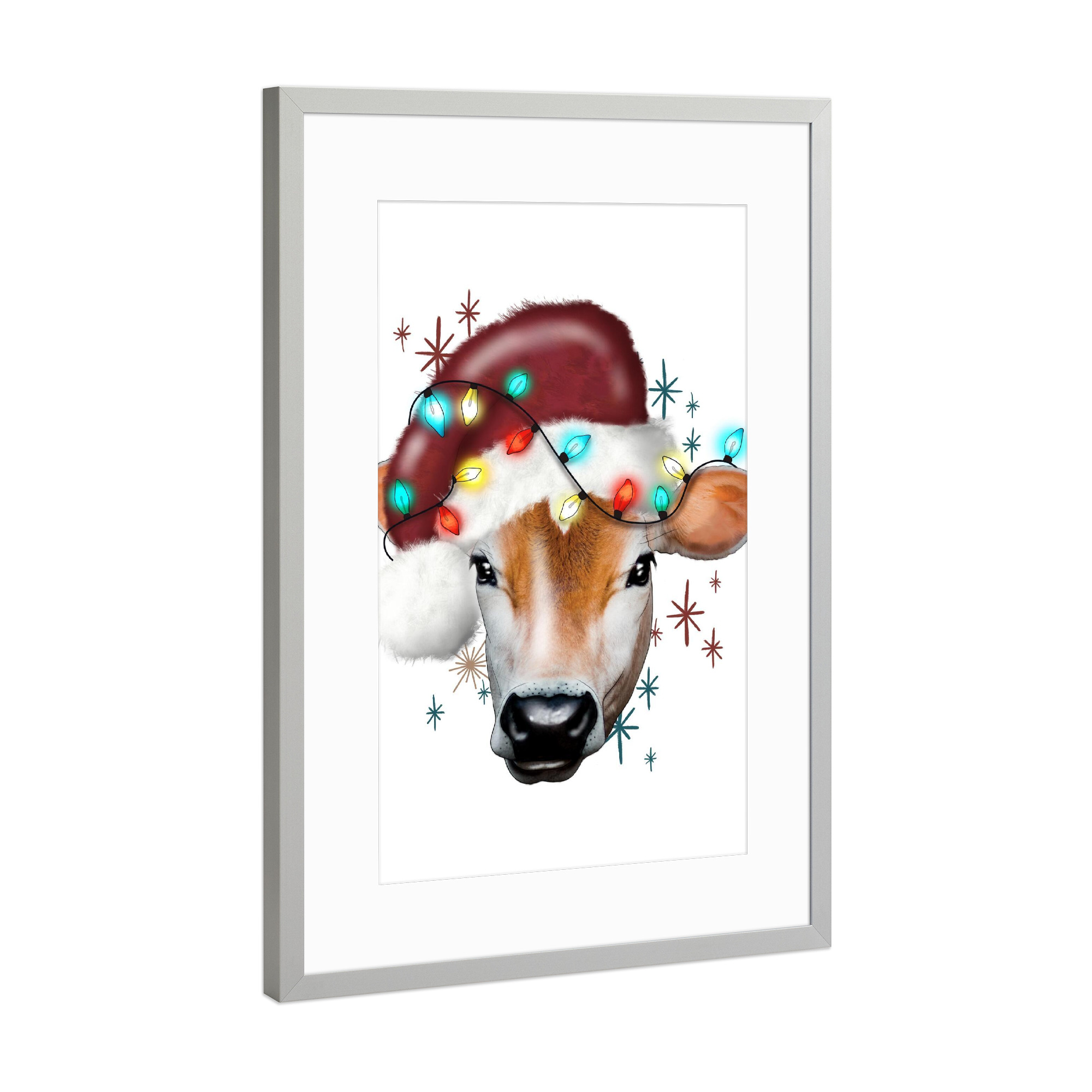 Poster mit Rahmen Silber "Weihnachtskuh" artboxONE - Tiere,Weihnachten,Festivals,Lustig