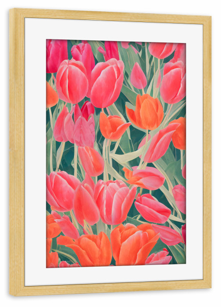 Poster mit Rahmen kiefer "Pink And Orange Tulips" artboxONE - Floral,Für Kinder,Abstrakt,Für Mama
