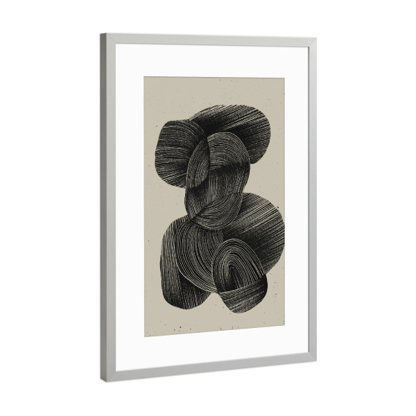 Poster mit Rahmen Silber "Stroh Kugeln" artboxONE - Abstrakt,Geometrie - Stroh,Fineline,Abstrakt,Dekorative,Kunst,Schlicht,Beige,Schwarz,Treechild