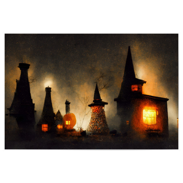 Poster "Spooky Village" artboxONE - Für Kinder,Abstrakt - Spooky,Dorf,Halloween,Lustig,Nacht,Hexe,Hexenhaus,Grusel,Treechild