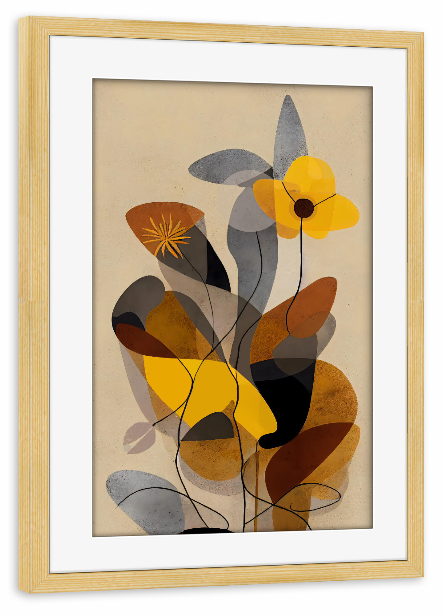 Poster mit Rahmen kiefer "Im Sommergarten" artboxONE - Natur,Floral,Abstrakt,Für Mama - Blume,Blumen,Floral,Garten,Abstrakt,Braun,Beige,Gelb,Treechild