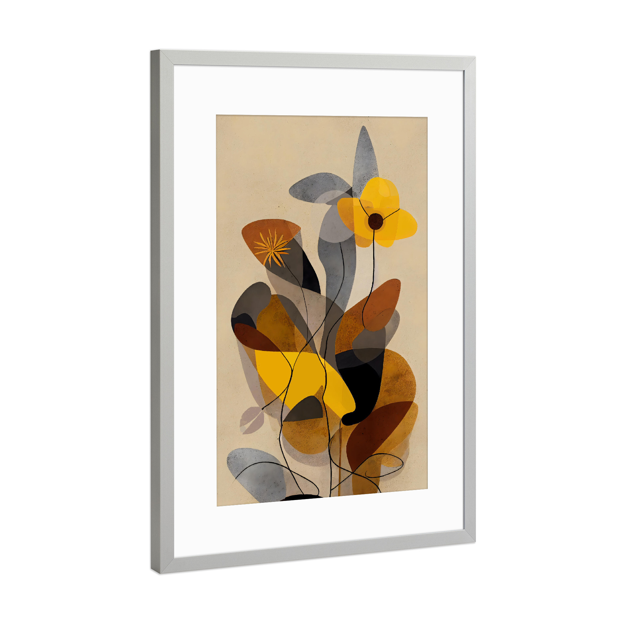 Poster mit Rahmen Silber "Im Sommergarten" artboxONE - Natur,Floral,Abstrakt,Für Mama - Blume,Blumen,Floral,Garten,Abstrakt,Braun,Beige,Gelb,Treechild