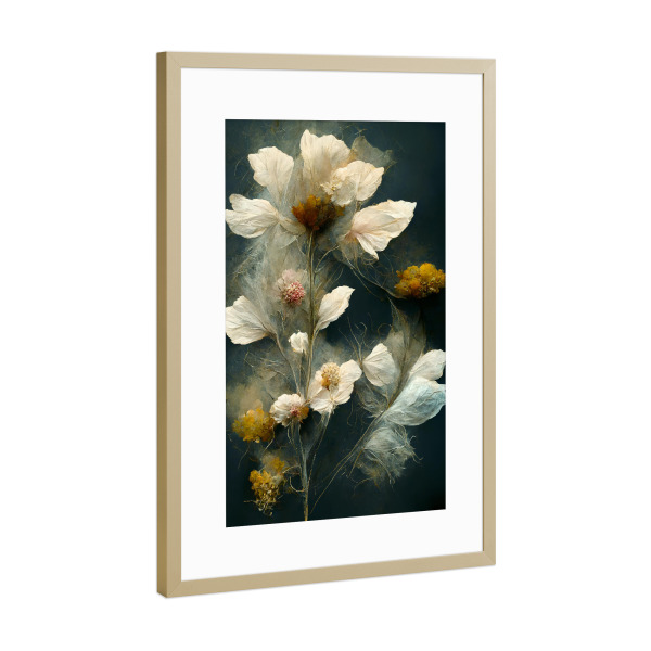 Poster mit Rahmen Gold "As Time Goes By" artboxONE - Natur,Floral,Für Mama - Blume,Blumen,Floral,Trockenblumen,Dunkler hintergrund,Treechild