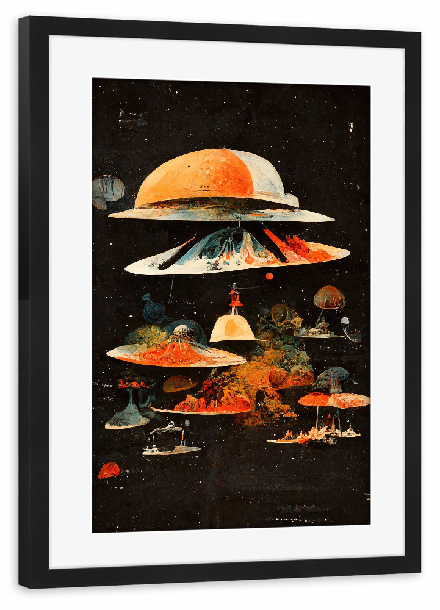 Poster mit Rahmen schwarz "Flying Saucers" artboxONE - Abstrakt,Fiktion,Für Mama,Für Papa,Galaxy