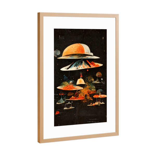 Poster mit Rahmen Kupfer "Flying Saucers" artboxONE - Abstrakt,Fiktion,Für Mama,Für Papa,Galaxy
