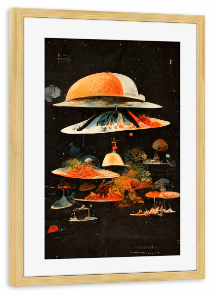 Poster mit Rahmen kiefer "Flying Saucers" artboxONE - Abstrakt,Fiktion,Für Mama,Für Papa,Galaxy