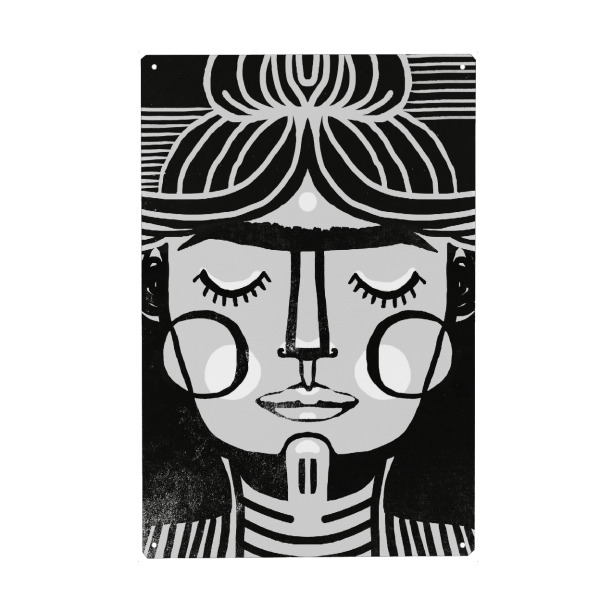 Metall Poster "Dreaming Frida" artboxONE - Abstrakt,Menschen,Schwarzweiß