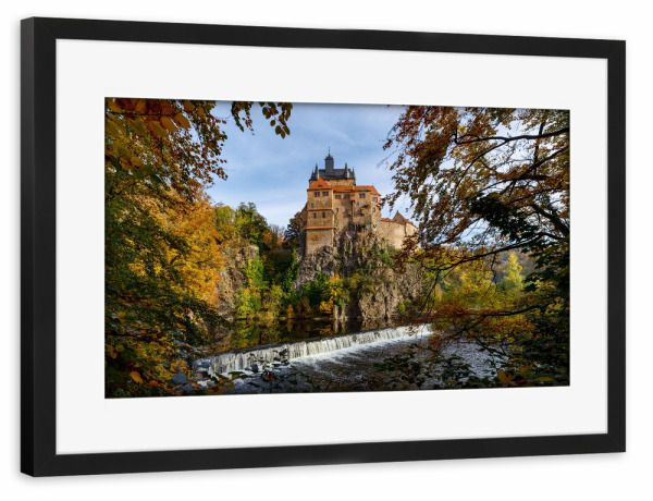 Poster mit Rahmen schwarz "Die Burg Kriebstein" artboxONE - Architektur