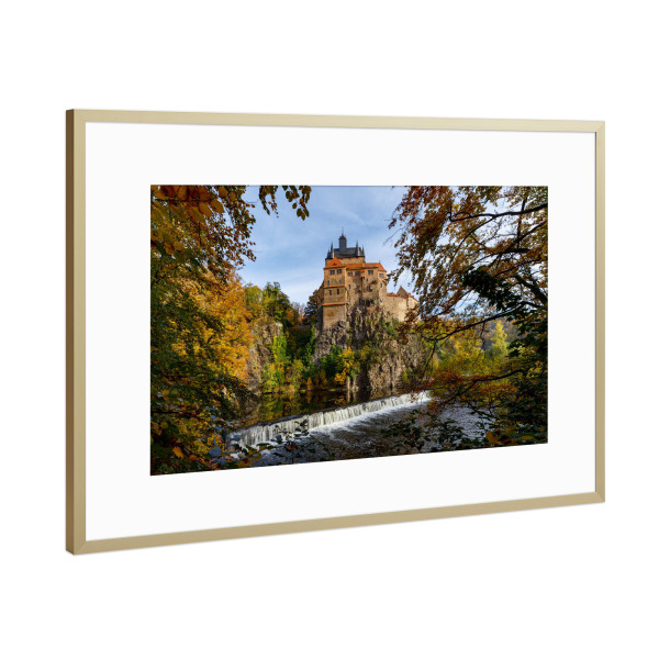 Poster mit Rahmen Gold "Die Burg Kriebstein" artboxONE - Architektur