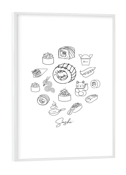 Poster mit weißem Rahmen "Sushi-Illustration weiß" artboxONE - Essen & Trinken