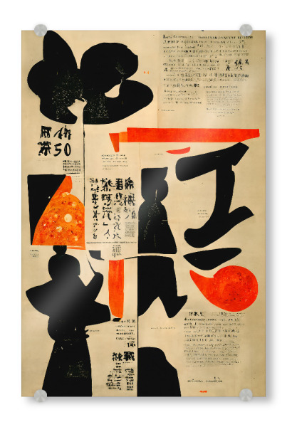 Acrylglasbild "Kio Kio" artboxONE - Typografie,Comic,Abstrakt - Abstrakt,China,Japan,Zeitung,Paper,Modern,Treechild,Beige,Zeichen,Schrift,Dekorativ