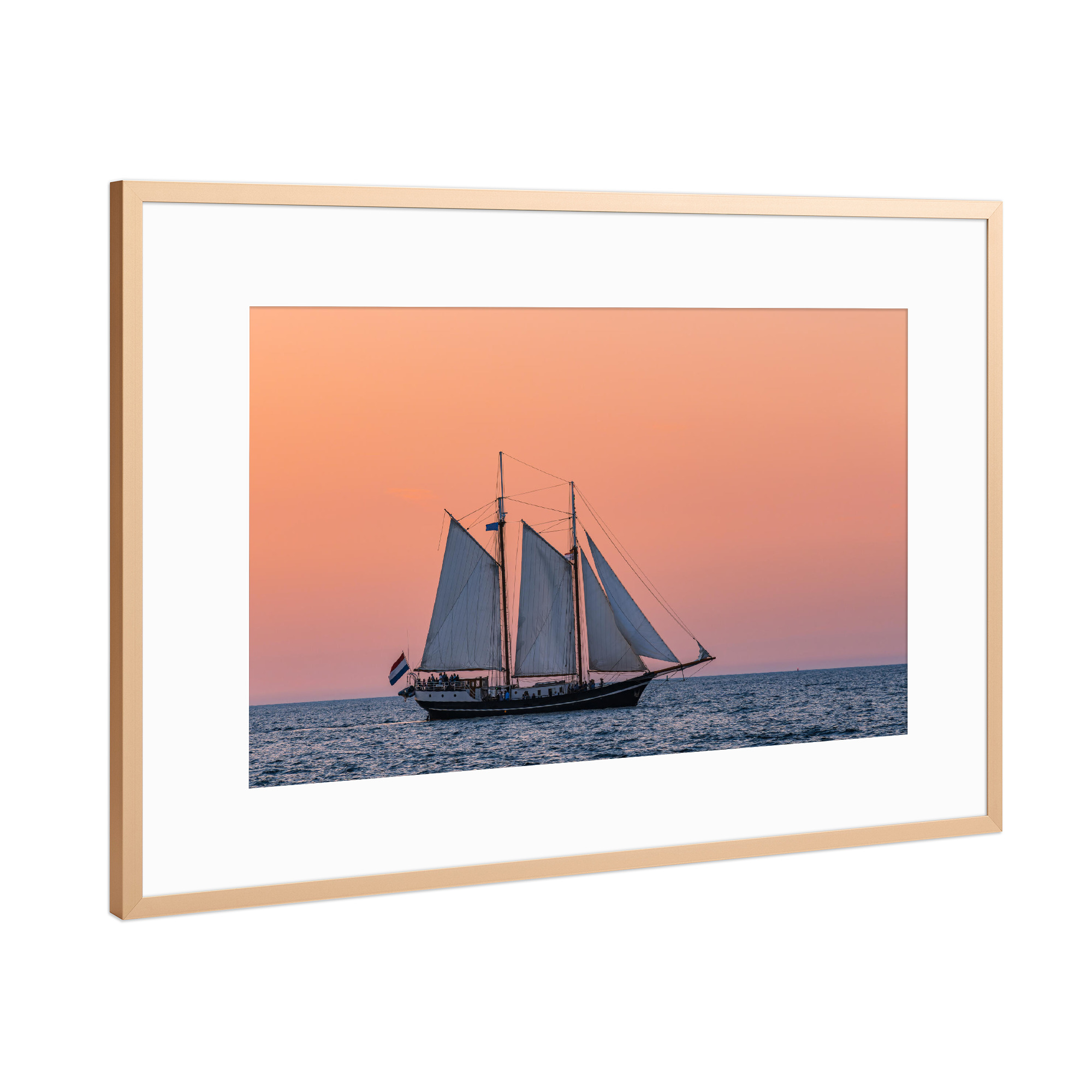 Poster mit Rahmen Kupfer "Meer, Windjammer, Abend" artboxONE - Natur,Reise,Reise / Strand und Meer